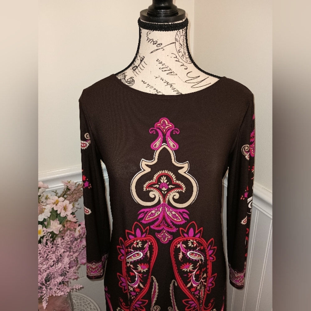 London Times Women's Brown Mini Dress Size 6 3/4 Sleeves - Picture 2 of 13